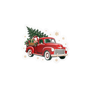 Vintage red christmas truck kiss-cut vinyl decal - home decor decals