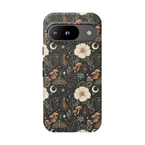 Mystic Night Floral Phone Case — Moon, Moths & Mushroom Pattern Tough Case