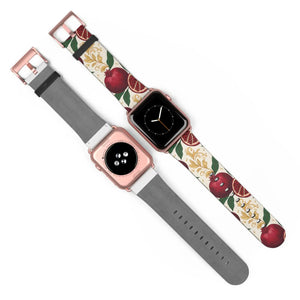 Pomegranate floral apple watch band, botanical red fruit print - bands