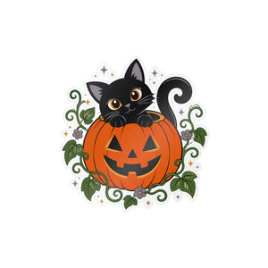 Halloween black cat pumpkin kiss-cut vinyl decal - home decor decals