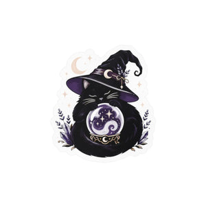 Mystical witch cat crystal ball kiss-cut vinyl decal - home decor decals