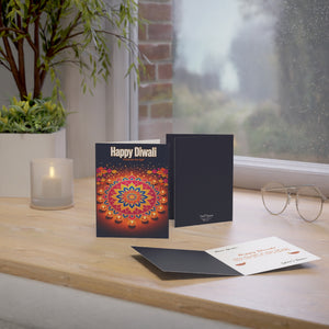 Personalized, Diwali Greeting Card – 'Happy Diwali' Rangoli & Diyas (Single or Bulk Pack)