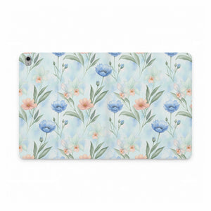 Floral Watercolor Tablet Folio Case — Pastel Blue & Peach Wildflowers