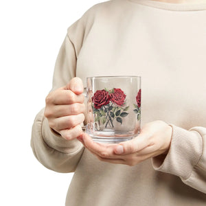 DipaliZ vintage rose glass mug holding 10 fluid ounces, clear body