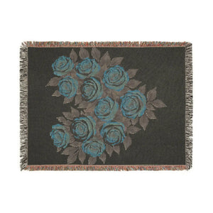 Woven Blanket — Vintage Rose Floral Throw Blanket (Pink & Teal Options)