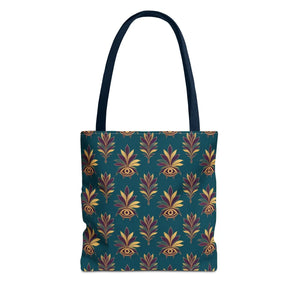 Teal irises against chalky off-white blossoms, printed by DipaliZ