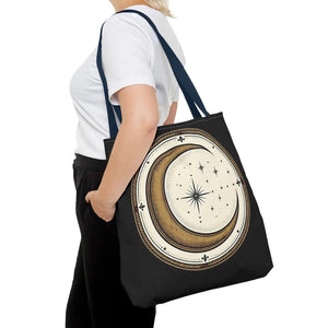 Celestial Crescent Moon Tote Bag – Vintage Starry Night AOP Canvas