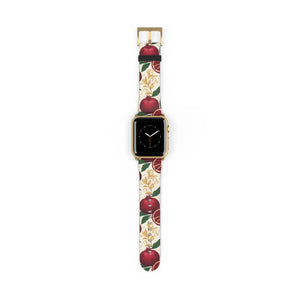 Pomegranate floral apple watch band, botanical red fruit print - bands