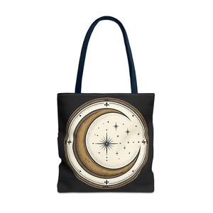 Celestial Crescent Moon Tote Bag – Vintage Starry Night AOP Canvas