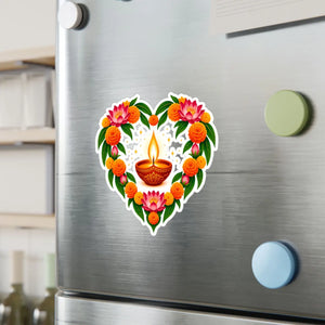 Heart-shaped diya and marigold floral vinyl decal - home decor decals