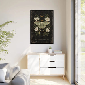 Framed canvas wall art luna moth “grow through the darkness” botanical decor - printable
