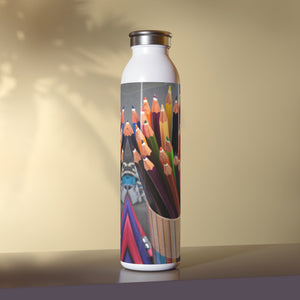 Back to school color pencils and school supplies, Slim Water Bottle