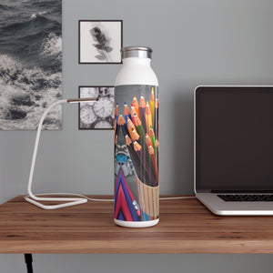 Back to school color pencils and school supplies, Slim Water Bottle