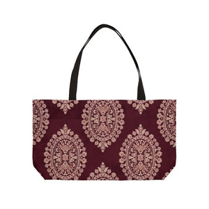 Burgundy Damask Weekender Tote Bag – Elegant Travel & Beach Bag