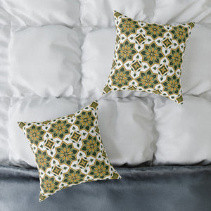 Green and Gold Geometric Floral Accent Pillow