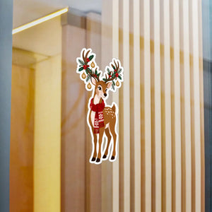 Kiss-cut vinyl decal – festive christmas reindeer with antlers - home decor decals