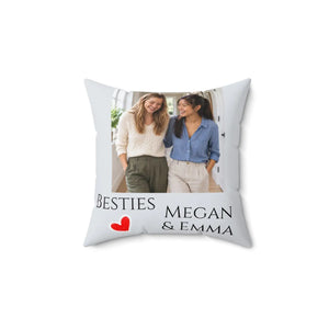 Personalized Besties Photo Pillow — "Besties" with Names (Megan & Emma)