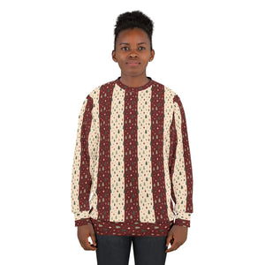 Holiday Patchwork Stripe Sweatshirt — Cozy Vintage Christmas Pattern