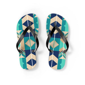 Geometric teal and navy flip flops - slippers