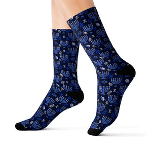 Blue Hanukkah Menorah Socks