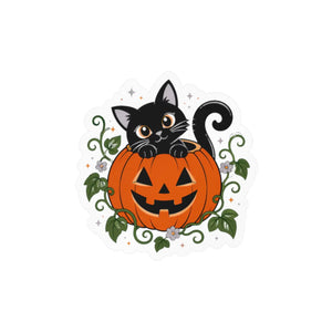 Halloween black cat pumpkin kiss-cut vinyl decal - home decor decals
