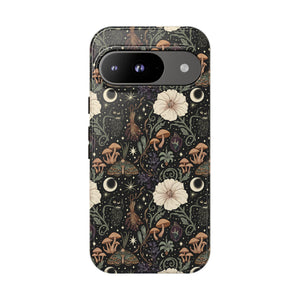 Mystic Night Floral Phone Case — Moon, Moths & Mushroom Pattern Tough Case
