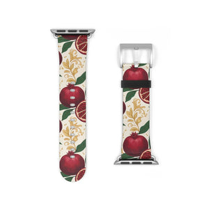 Pomegranate floral apple watch band, botanical red fruit print - bands