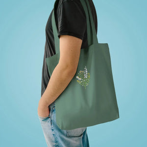 Floral Embroidered Bouquet Tote Bag - Delicate Wildflower Cotton Shopper