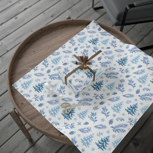 Winter Blue Feather Wrapping Paper Roll — Elegant Feather & Pinecone Gift Wrap