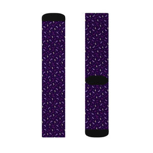 Purple Crescent Moon Sublimation Socks — Mystical Night Sky Crew Socks