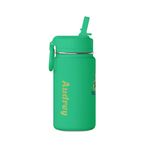Pink Mini Water Bottle with Cute Frog "Toad-ally Slick" Design — Personalized Kids Straw Bottle