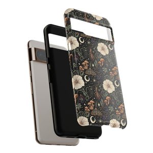Mystic Night Floral Phone Case — Moon, Moths & Mushroom Pattern Tough Case