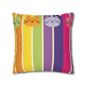 Rainbow Cat Stripe Pillowcase — Colorful Cute Cat Throw Pillow Cover