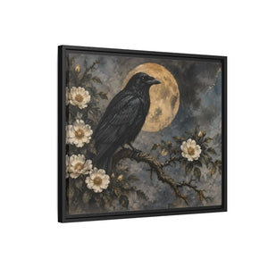 Framed canvas wall art – gothic raven and moon floral painting - printable