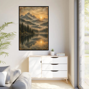Framed canvas mountain lake sunset landscape wall art - printable