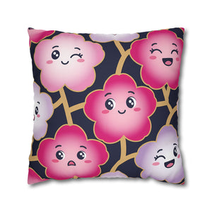 Kawaii Pink Blossom Pillowcase — Cute Floral Decorative Throw Pillow