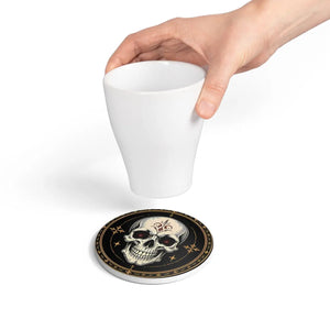 Skull Crest Ceramic Coaster — Gothic Skull Drink Coaster