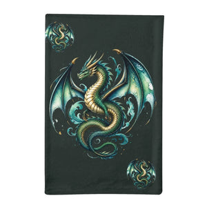 Coiled dragon artwork with waves and rune orbs on a DipaliZ minky nap sack
