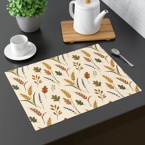 Wheat, stems and oak leaves on a warm ivory DipaliZ cotton placemat