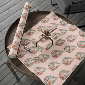 Floral pink wrapping paper roll, romantic rose pattern gift wrap
