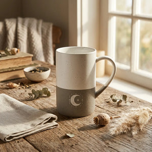 Celestial crescent moon ceramic mug - mugs