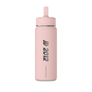20oz Mini Water Bottle — Sleek White Straw Bottle with custom name and year 'JD 2012' Vertical Text