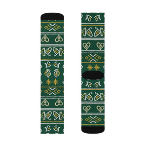 Green Nordic Heart Pattern Sublimation Socks — Festive Holiday Crew Socks
