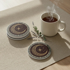 DipaliZ ornate crescent moon coaster with a celestial star field