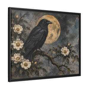Framed canvas wall art – gothic raven and moon floral painting - printable