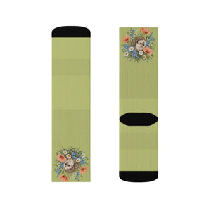 Floral Bouquet Sublimation Socks — Green Vintage Flower Crew Socks