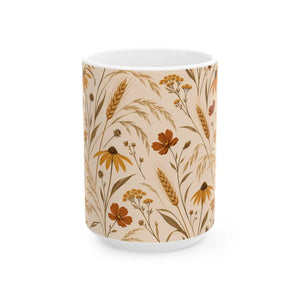 Rustic wildflower spray in brown and gold on a DipaliZ ceramic mug