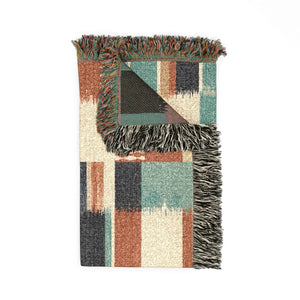 Original DipaliZ southwestern artwork on a woven patchwork blanket