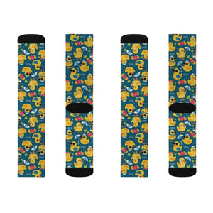 Rubber Duck Pattern Socks — Cute Yellow Duck Sublimation Crew Socks