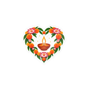 Heart-shaped diya and marigold floral vinyl decal - home decor decals